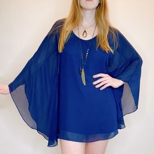 Navy blue chiffon poncho mini dress/tunic